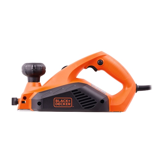 BLACK+DECKER 7698 electric hand planer, orange and black, left-side view on white background.