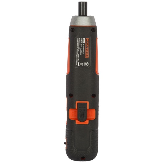 BLACKDECKER BD40K4 cordless screwdriver, front angle, black and orange with visible control button.
