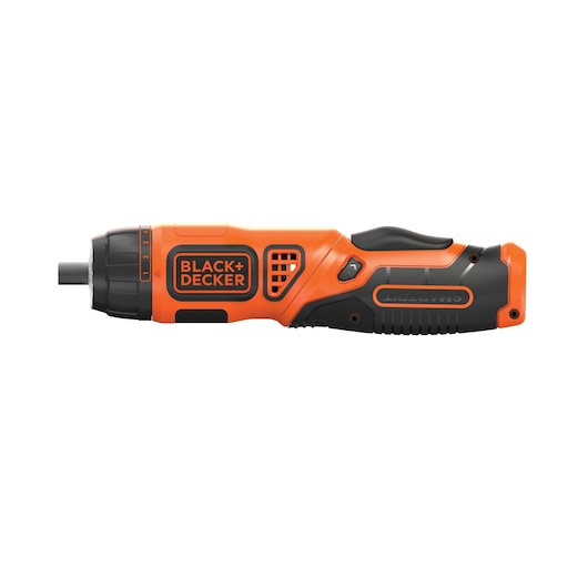 BLACK+DECKER BDCS36F cordless orange and black screwdriver side view on white background.