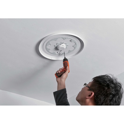 BLACKDECKER BDCS36F cordless screwdriver used to install ceiling light fixture.