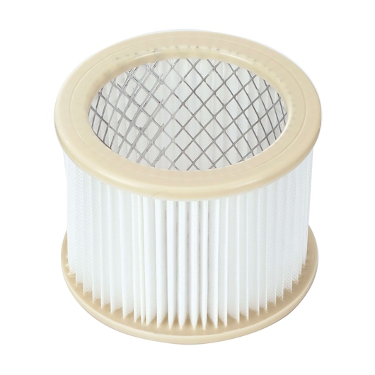 BLACKDECKER BDWDS20 cylindrical pleated vacuum filter, beige frame, top angle photo.