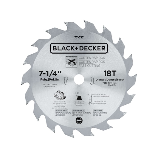 BLACKDECKER CS1004 circular saw blade, 7-1/4 inch diameter, 18 teeth, silver, front view on white background