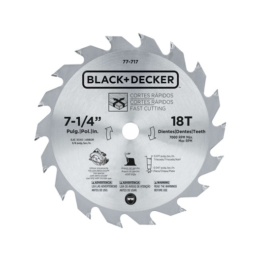 BLACK+DECKER CS1024 circular saw blade 7-1/4 inch 18 teeth metal, front angle on white background.
