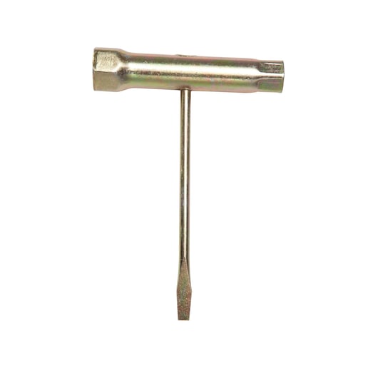 BLACKDECKER GGK45 metal T-handle socket wrench and flathead screwdriver, product photography, front view.