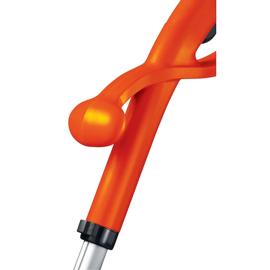 Close-up photo of BLACKDECKER GL300 orange trimmer handle showing ergonomic grip design, studio angle.