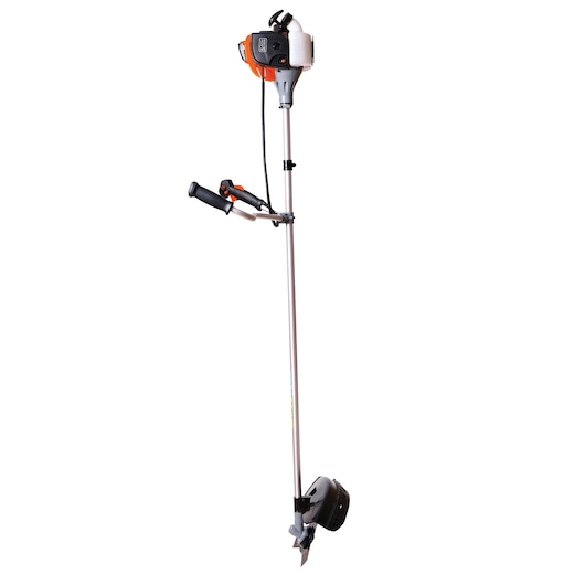BLACKDECKER GST33 gasoline string trimmer with straight shaft, black and orange, product photo on white background.