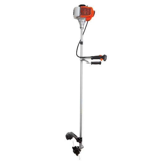 BLACKDECKER GST43 grass trimmer with orange and silver body, front view, white background.