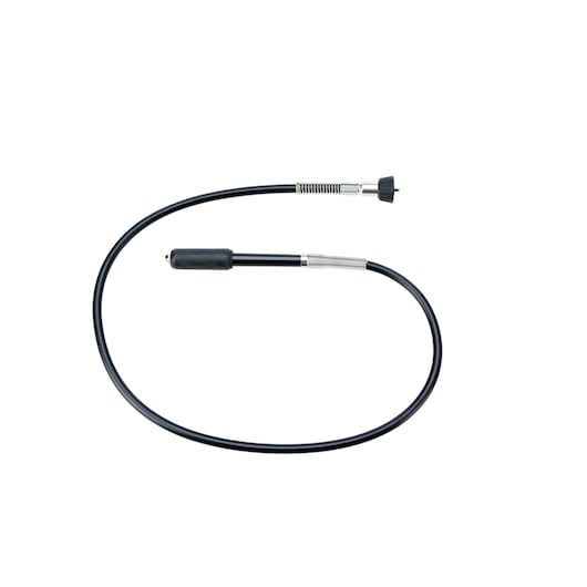 BLACKDECKER RT18KA flexible rotary tool extension attachment, black with metal connectors, top view, white background.