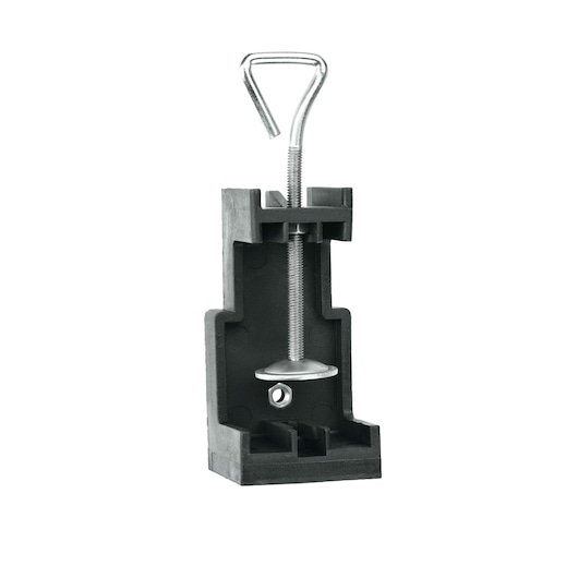 BLACKDECKER RT18KA black and silver clamp accessory, photography, front angle on white background.